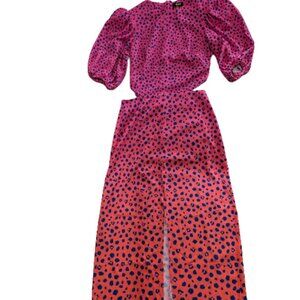 AFRM Liza Puff Sleeve Cutout Midi Dress | Pink Ombre Leopard | XS